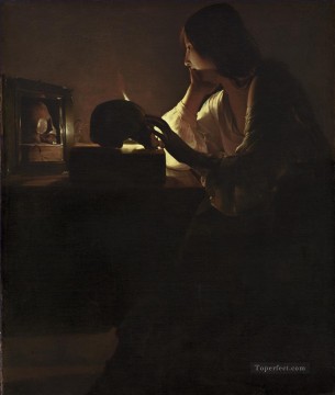 ジョルジュ・ド・ラ・トゥール Painting - 悔い改めたマグダラのろうそくの灯り ジョルジュ・ド・ラ・トゥール